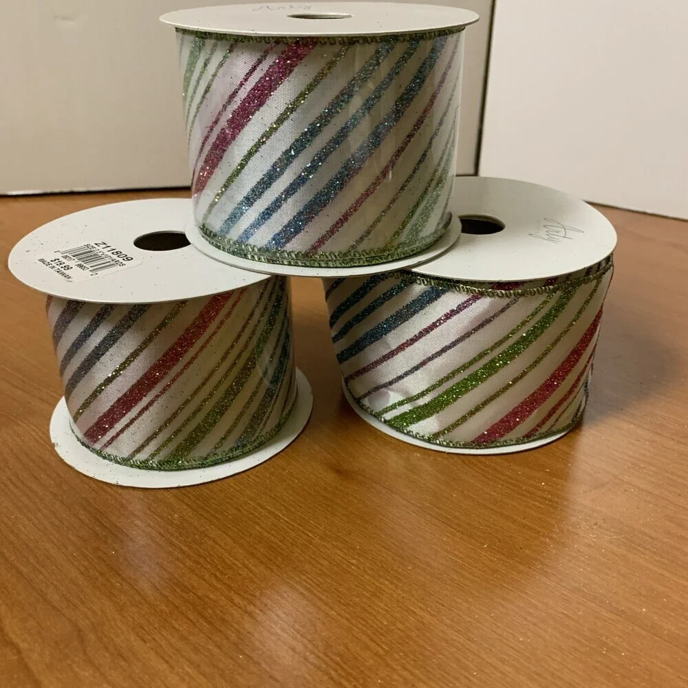 Arty Imports Glittery Multicolored Diaganol Stripe Ribbon -30yds
